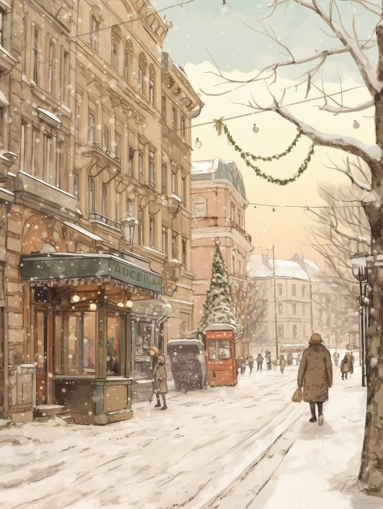 Vintage Winter Illustration Berlin Germany 3