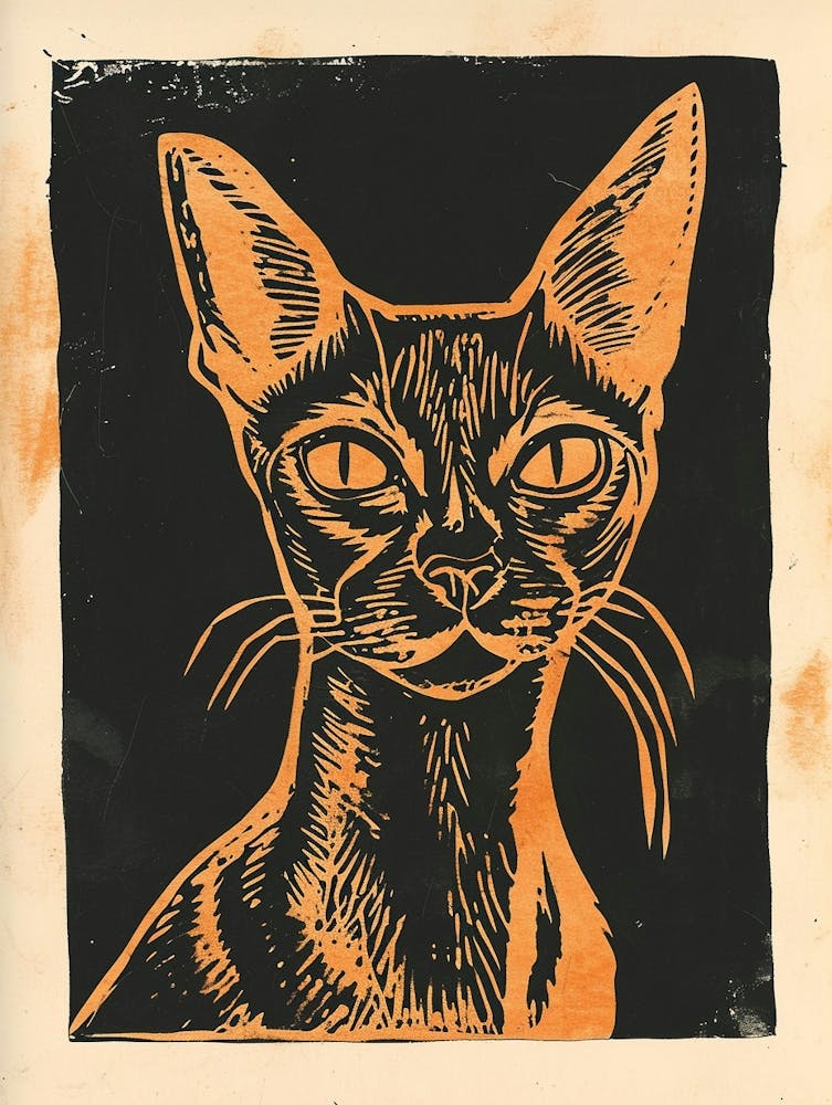 Abyssinian Cat Linocut Blockprint 7