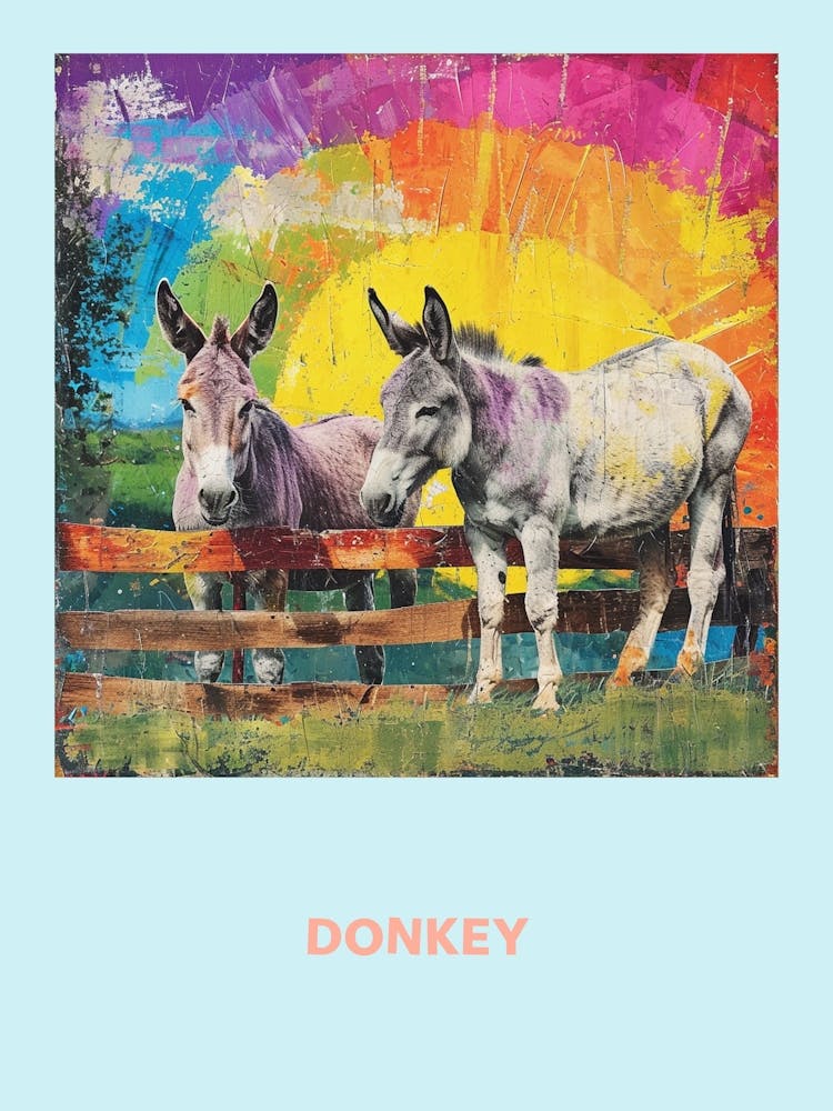 Donkey Rainbow Retro Poster 2