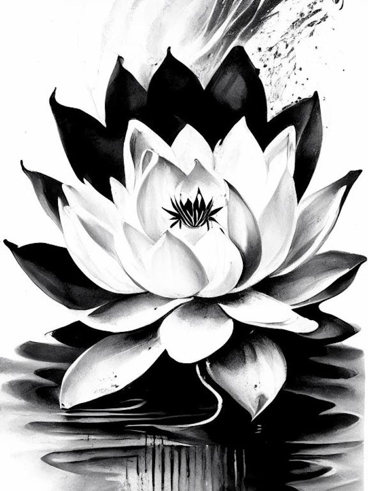 Lotus Flower, Symbol, Third Eye Black & White 2