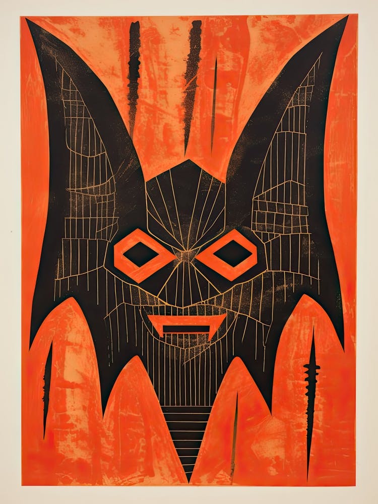Bat, Woodblock Animal Drawing 2