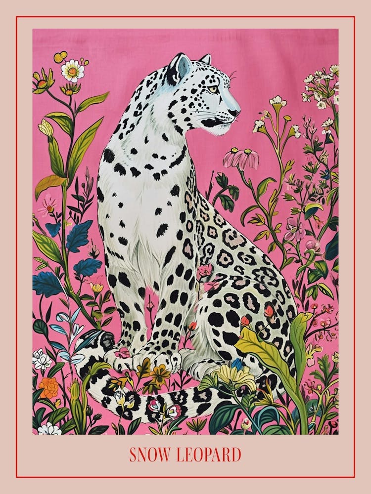 Floral Animal Painting Snow Leopard 2 Poster