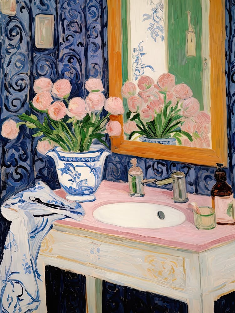 Bathroom Vanity Painting With A Forget Me Not Bouquet 1