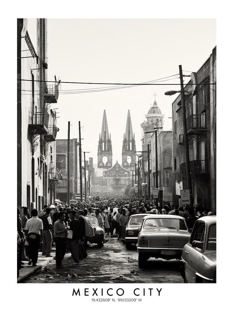 Poster Of Mexico City, Black And White Analogue Photograph 4