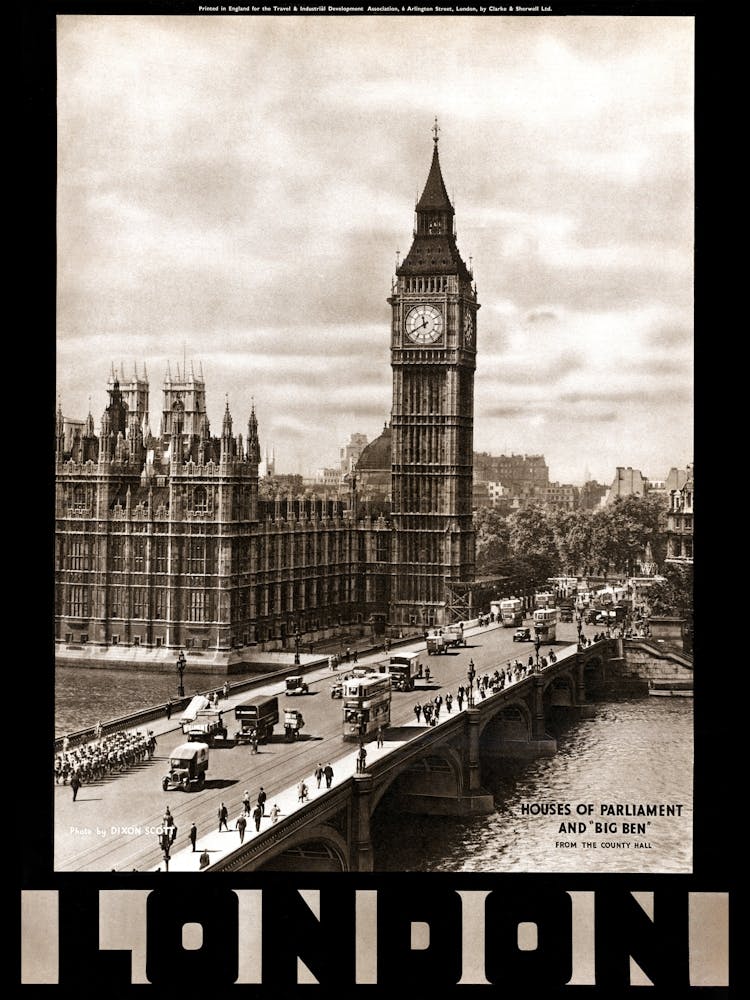 Houses Of Parliament London Vintage Poster