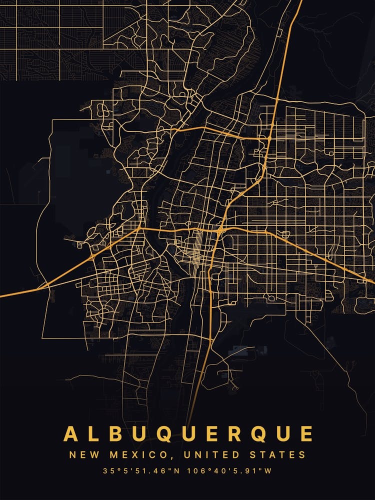 Carte D'Albuquerque Nouveau-Mexique Noir Et Or