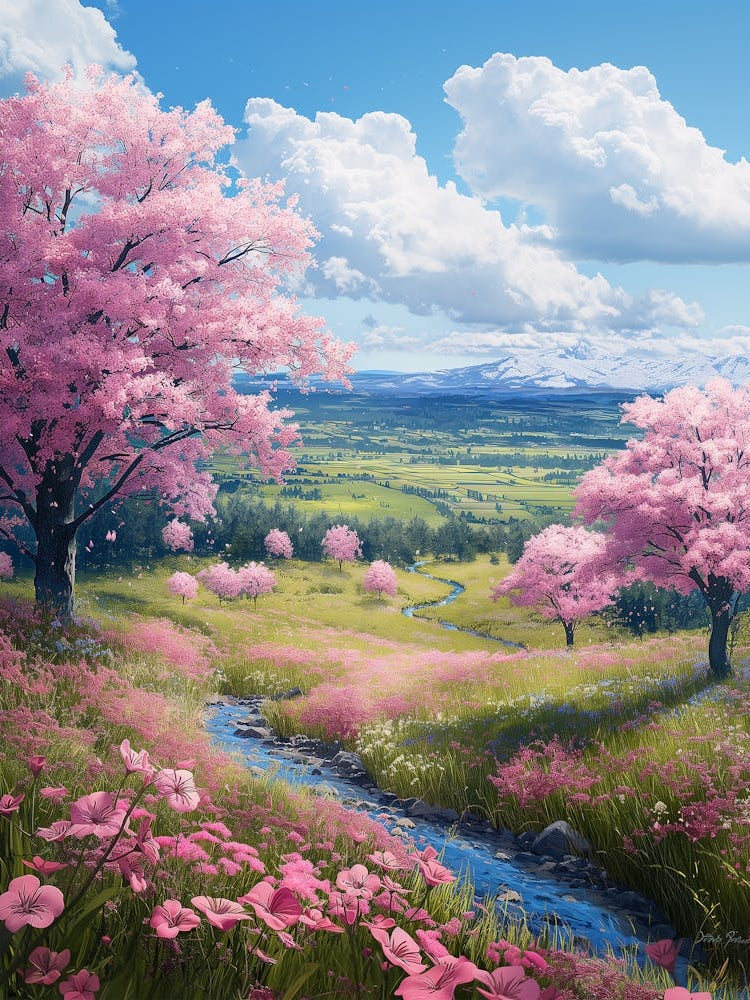 Cherry Blossom Stream Poster
