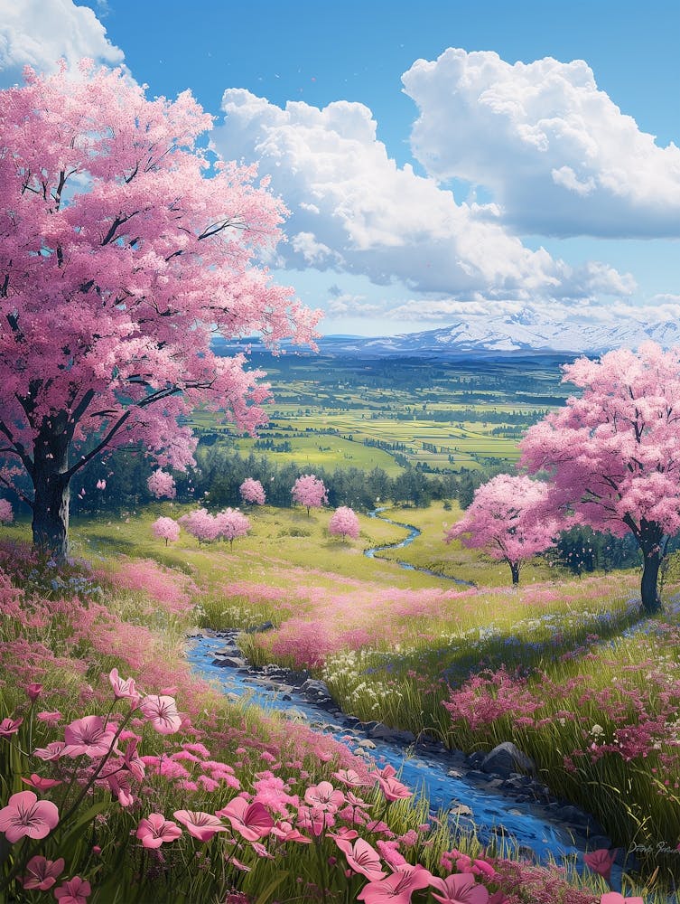 Cherry Blossom Stream Poster