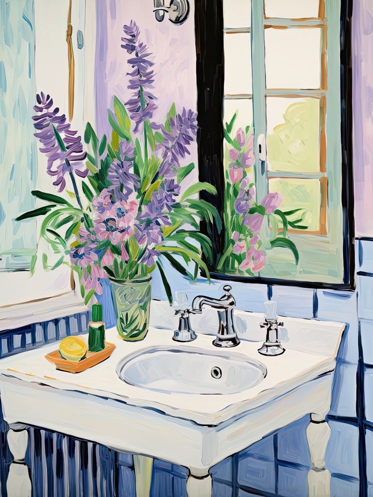 Bathroom Vanity Painting With A Lavender Bouquet 4