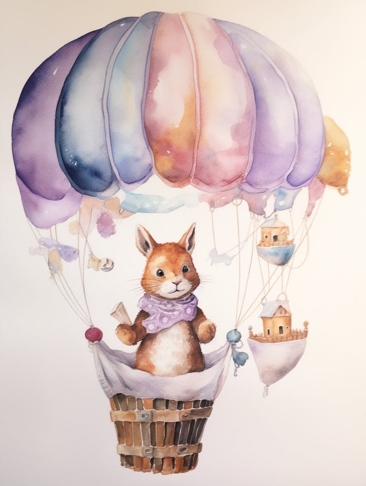Baby Squirrel 3 In A Hot Air Balloon