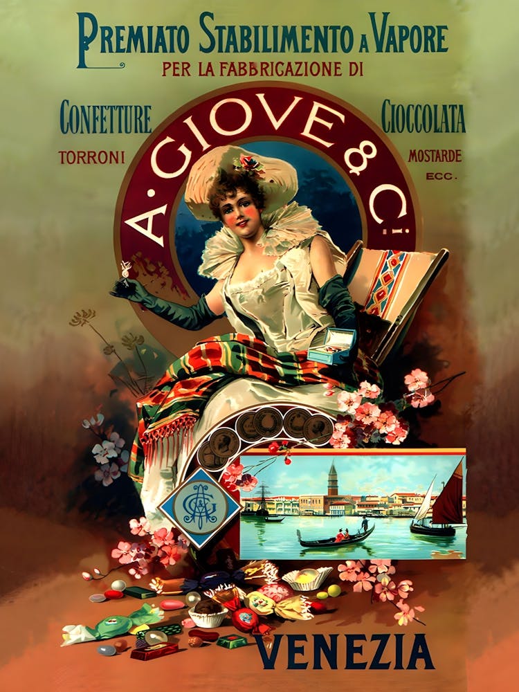 Lady With Chocolate Boxes, Vintage Advertising Poster