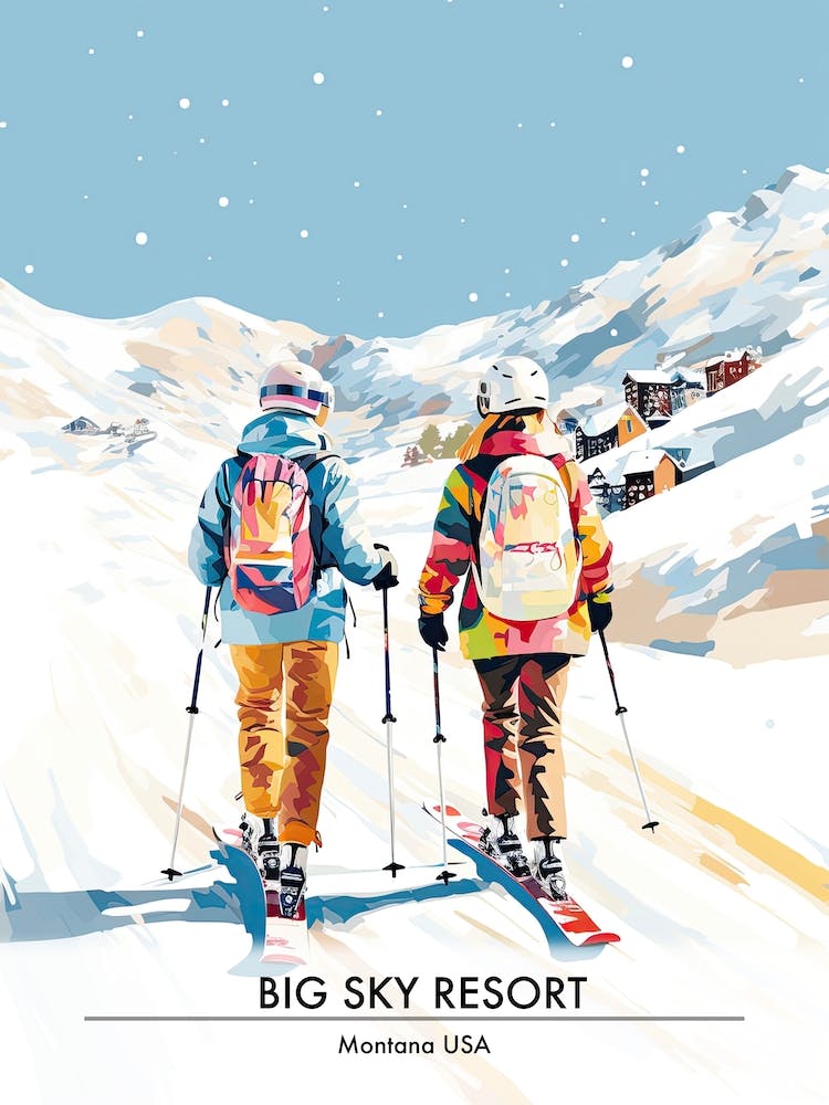 Big Sky Resort   Montana Usa, Ski Resort Poster Illustration 0