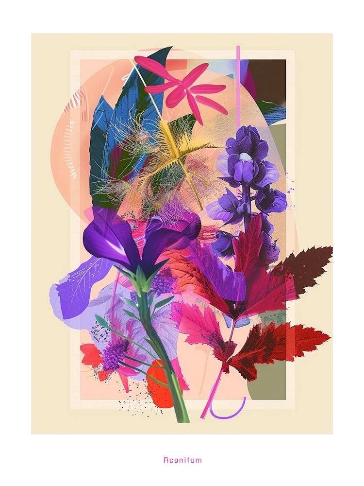 Aconitum 1 Neon Flower Collage Poster