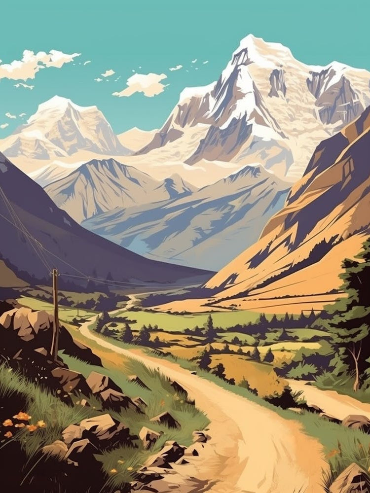 Annapurna Circuit Nepal 2 Vintage Travel Illustration