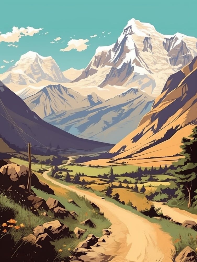 Annapurna Circuit Nepal 2 Vintage Travel Illustration