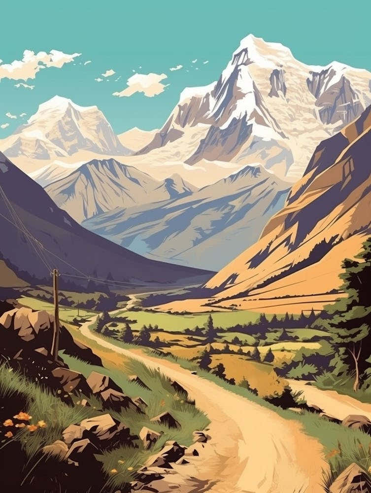 Annapurna Circuit Nepal 2 Vintage Travel Illustration