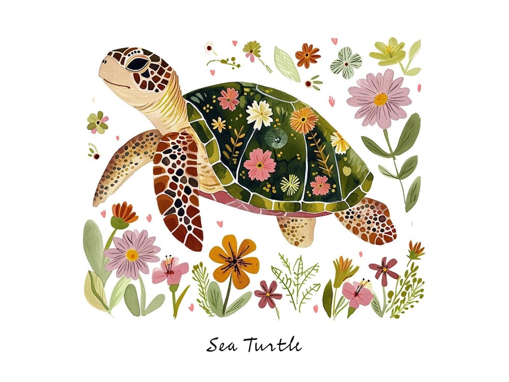 Little Floral Sea Turtle 1 Poster