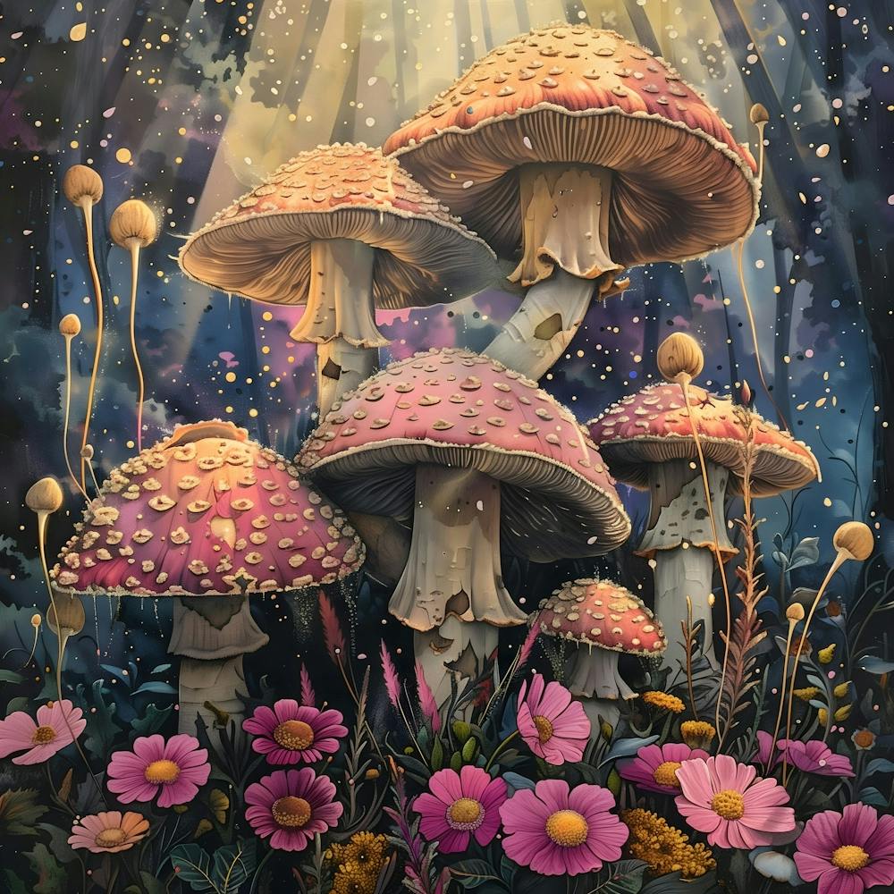 Mushrooms And Flowers, Pop Surrealism, Lowbrow