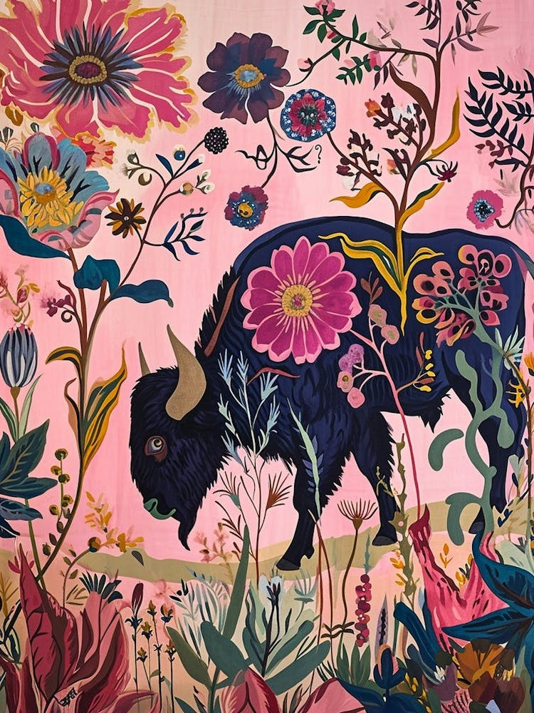 Floral Animal Painting Buffalo 4