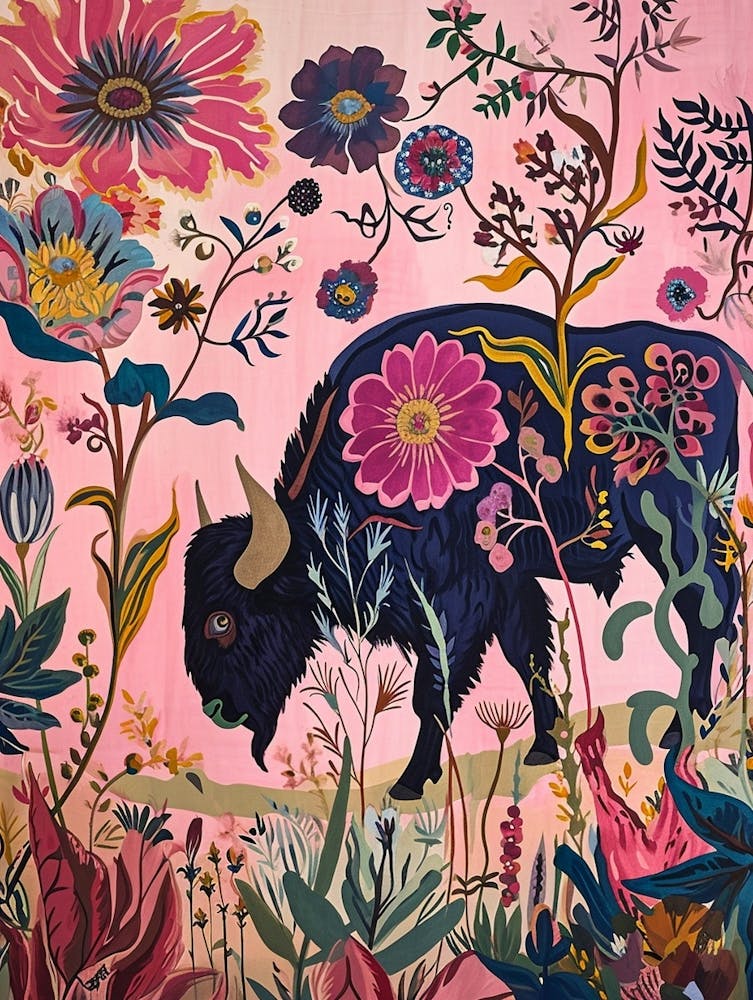 Floral Animal Painting Buffalo 4