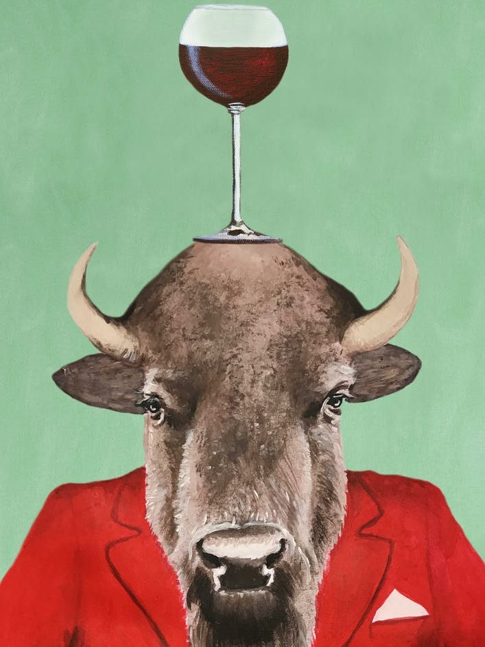 Buffalo With Wineglass Green & Red