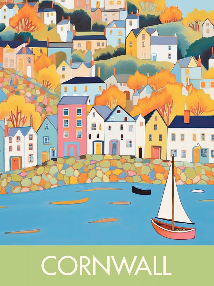 Corwall England Day Travel Print Painting Cute