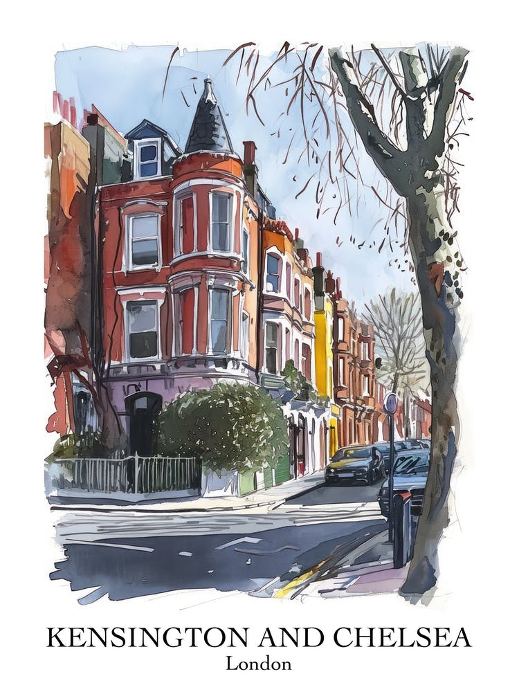 Kensington And Chelsea London Borough   Street Watercolour 2 Poster
