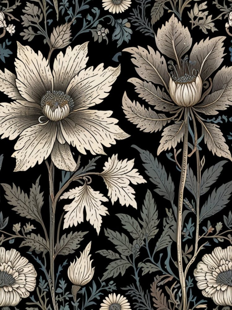 William Morris Black And White Floral Wallpaper