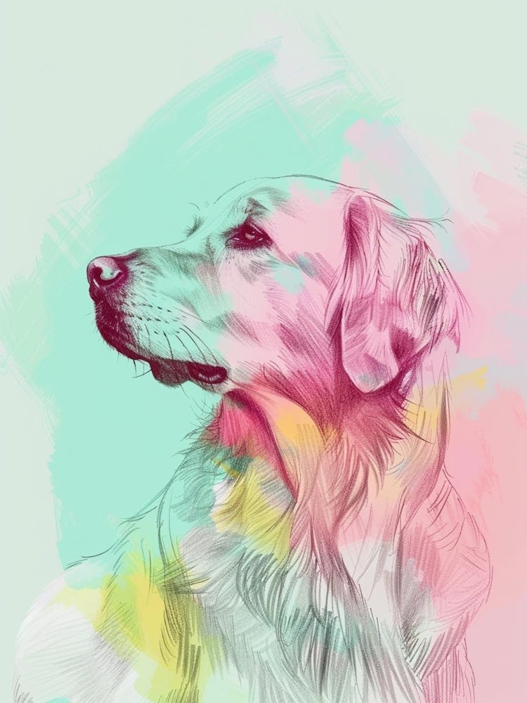 Pastel Watercolour Golden Retriever Line Illustration 3