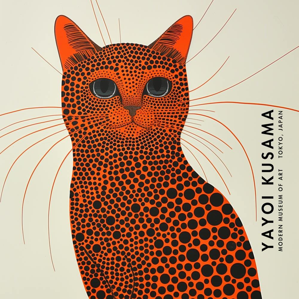 Yayoi Kusama Inspired Leopard Print Cat in Burnt Orange