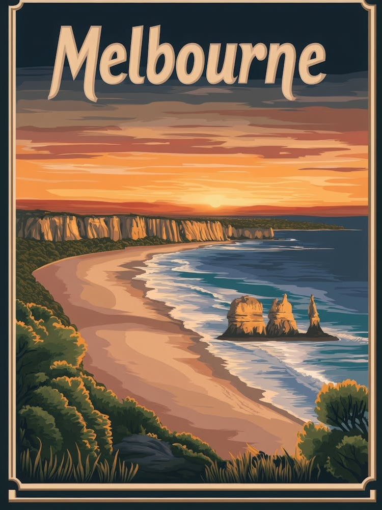 Aihrgdesign A Mid Century Modern Travel Poster For Melbourne 1