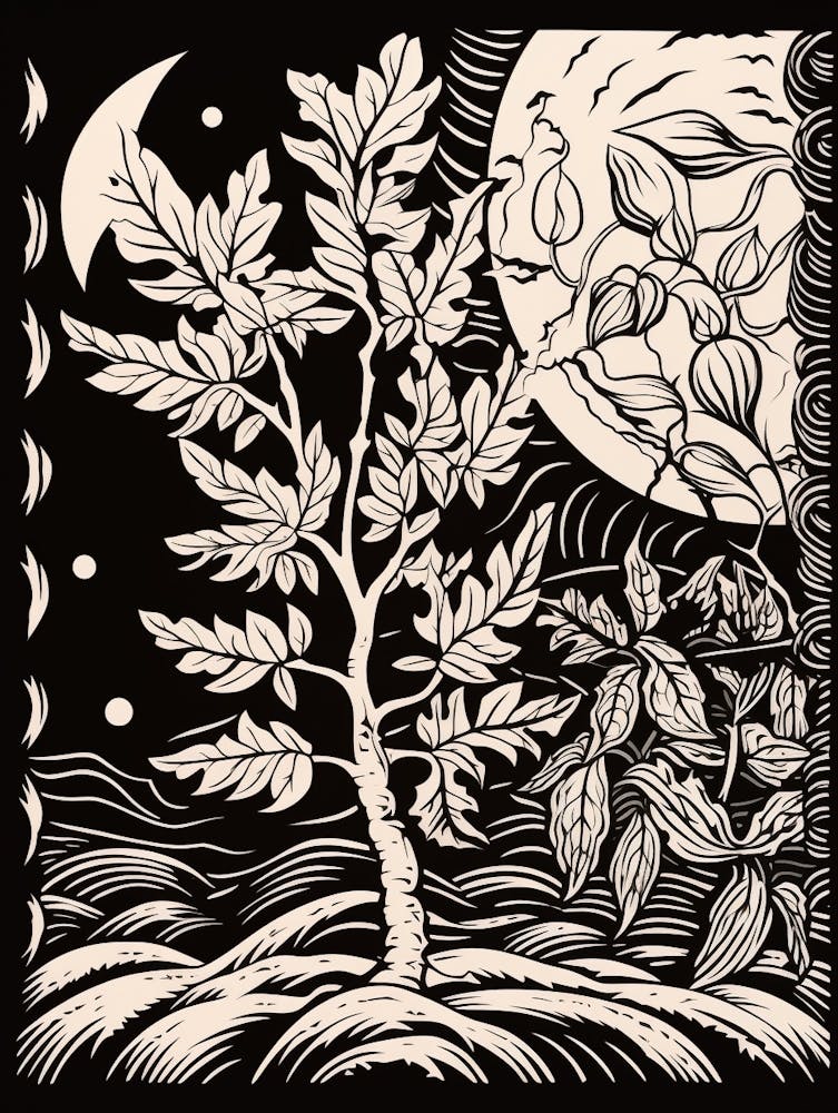 B&W Plant Illustration Croton Codiaeum 2