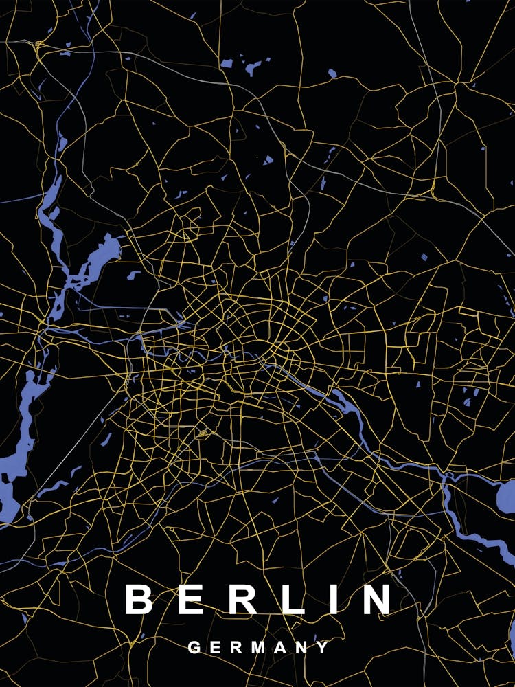 Berlin Germany City Map Black and Gold