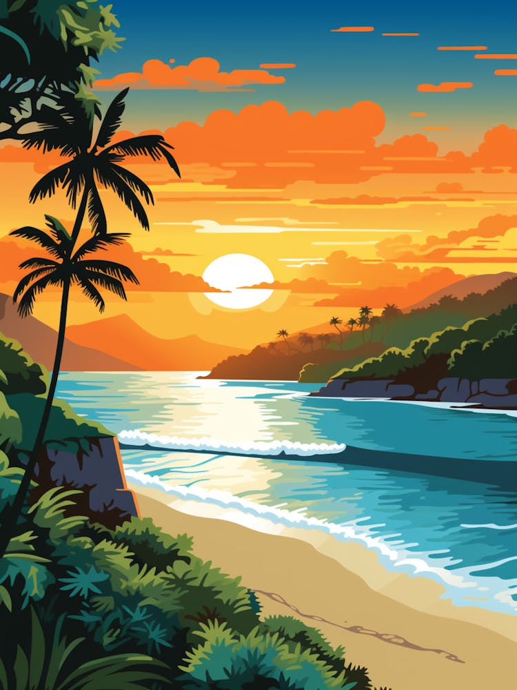 Grand Anse Beach Grenada At Sunset, Vibrant Painting 3