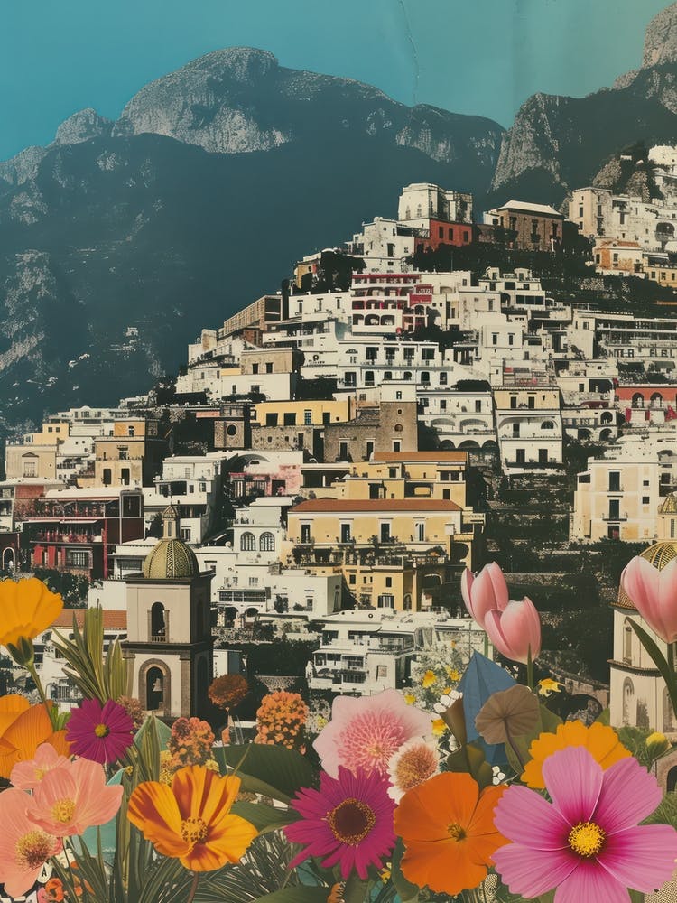 Amalfi Coast   Floral Retro Collage Style 3