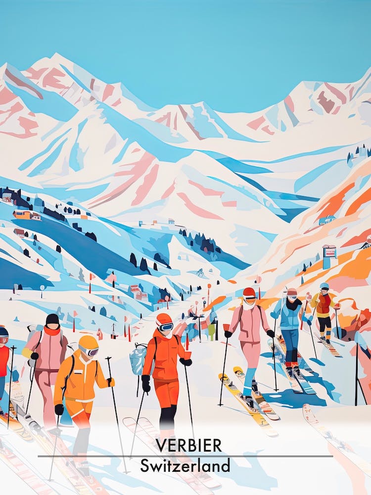 Verbier   Switzerland, Ski Resort Poster Illustration 2