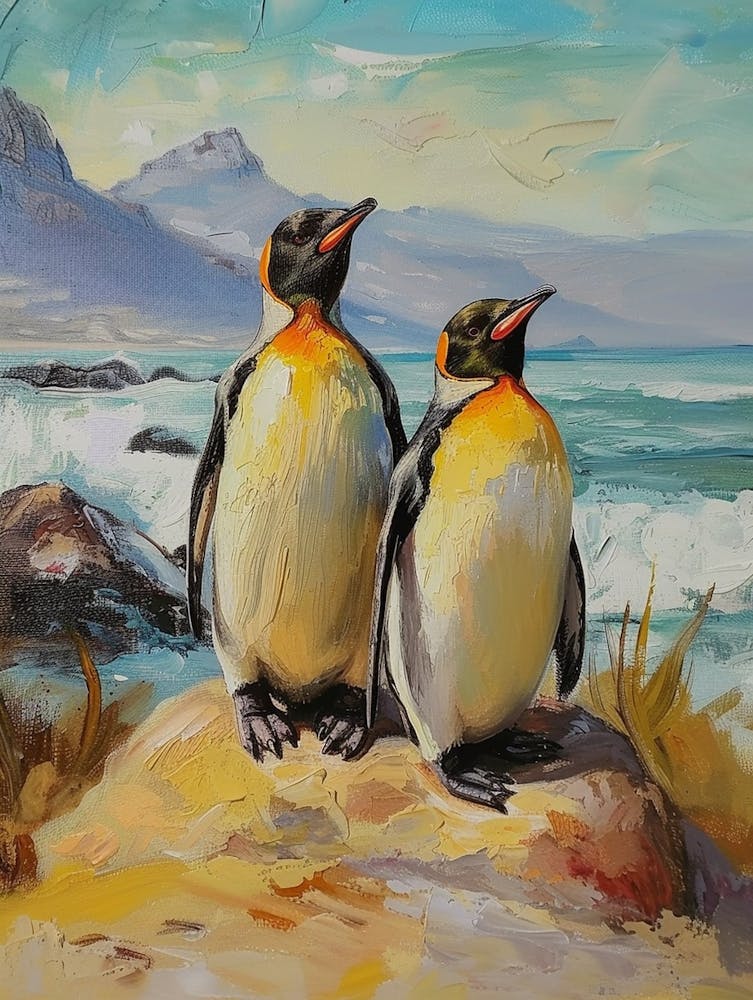 African Penguin Sea Lion Island Oil Painting 4