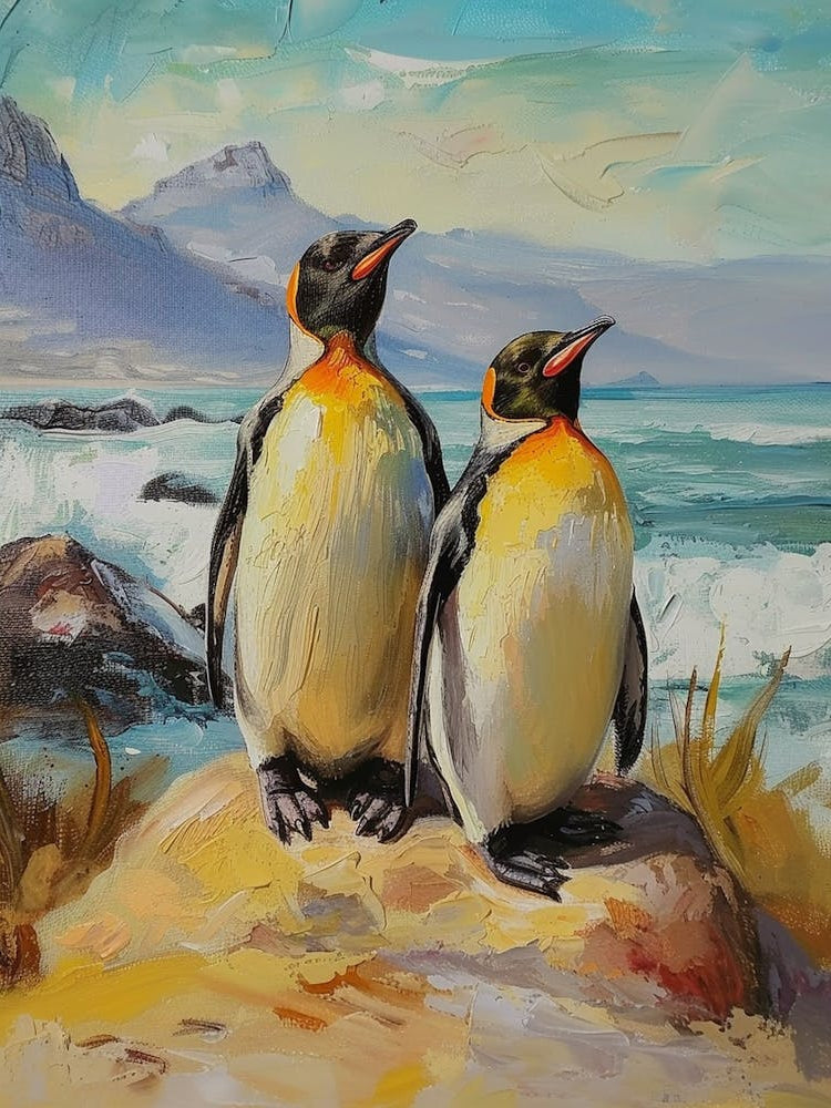 African Penguin Sea Lion Island Oil Painting 4