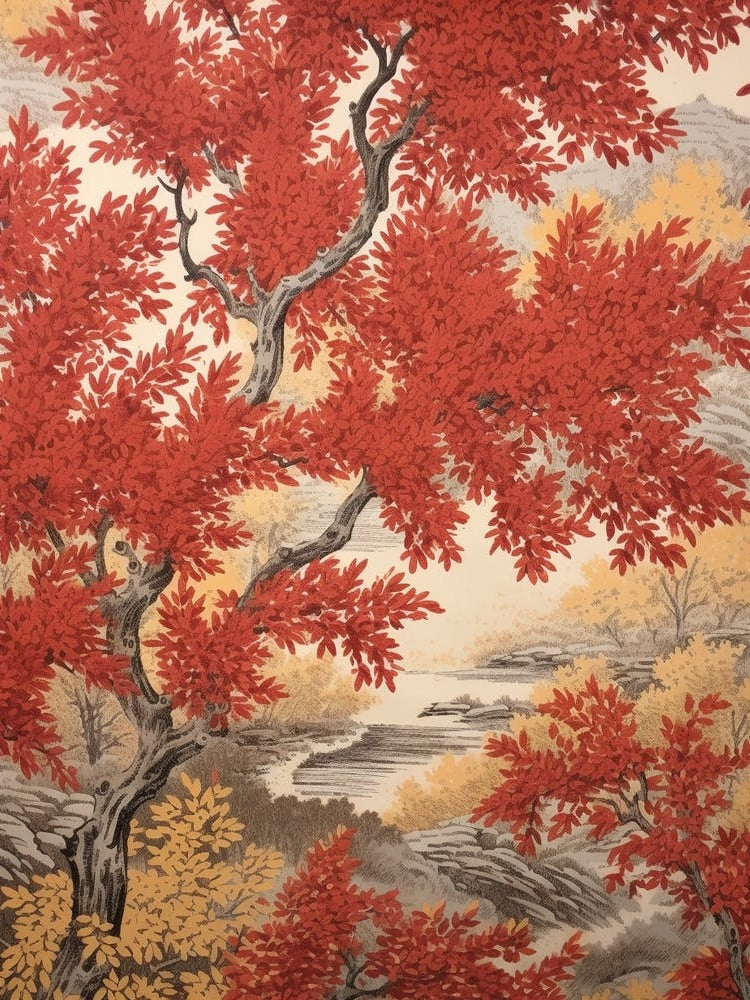 Red Willow 2 Vintage Autumn Tree Print 