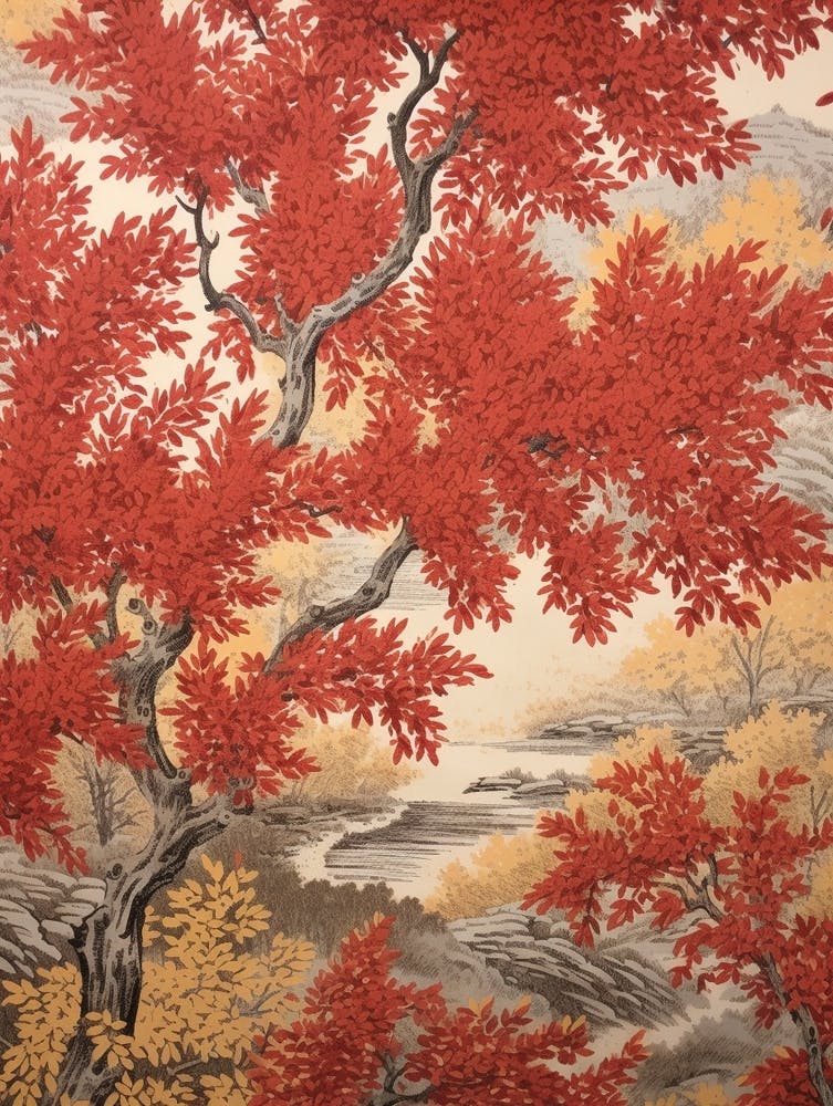 Red Willow 2 Vintage Autumn Tree Print 