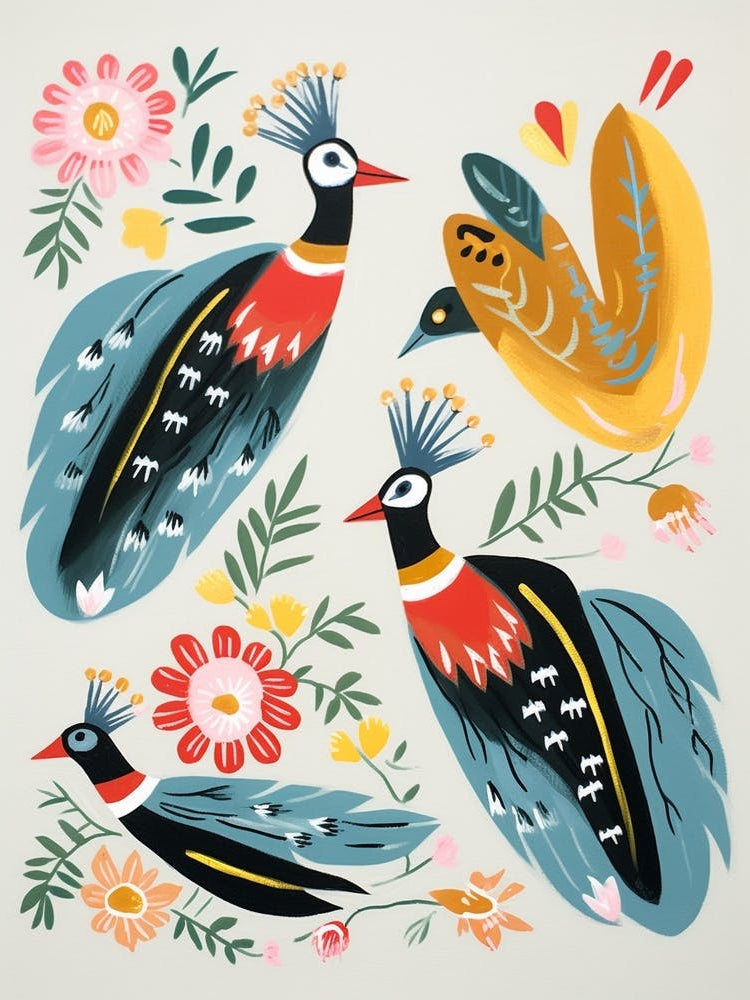 Folk Style Bird Painting Grebe