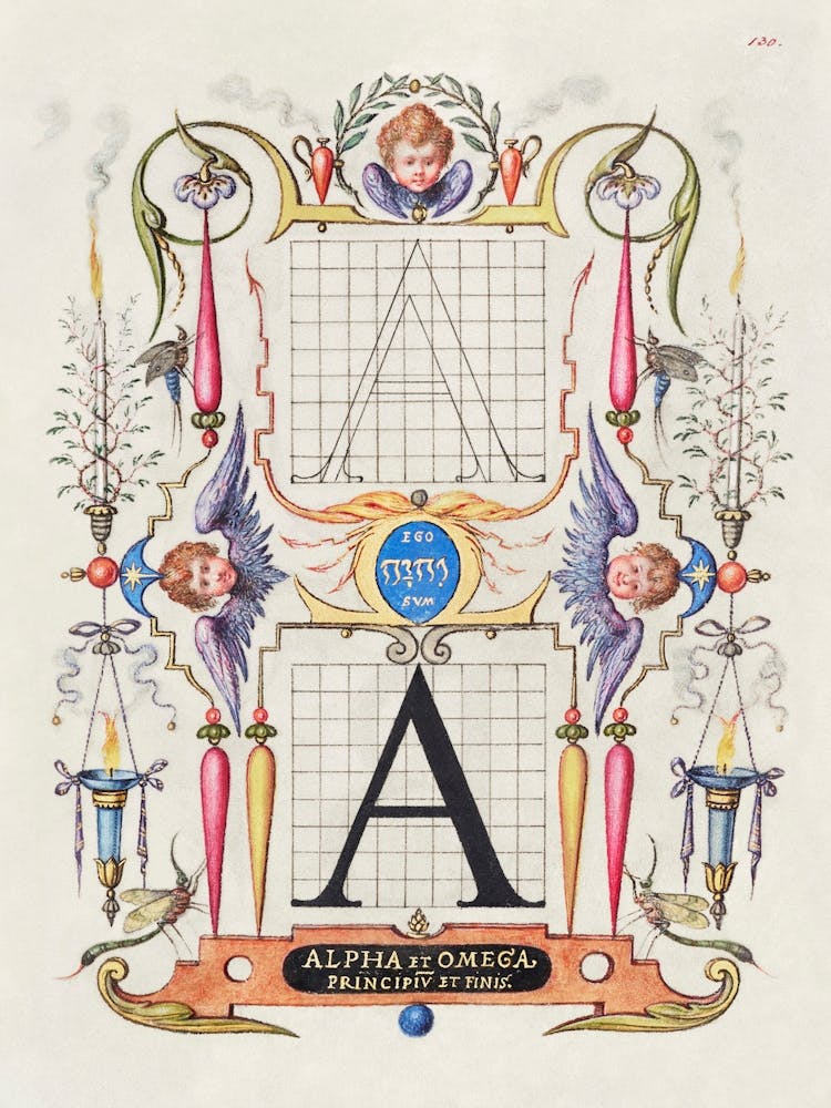 Guide For Constructing The Letter A From Mira Calligraphiae Monumenta, Joris Hoefnagel
