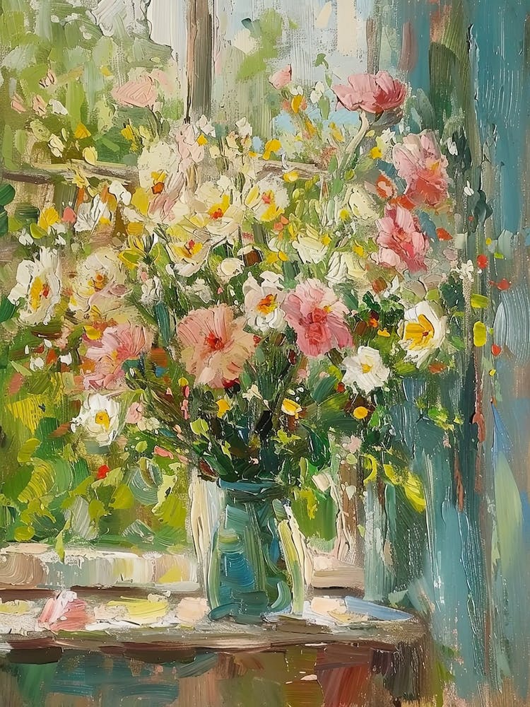 Dahlia Flowers On A Cottage Window 2