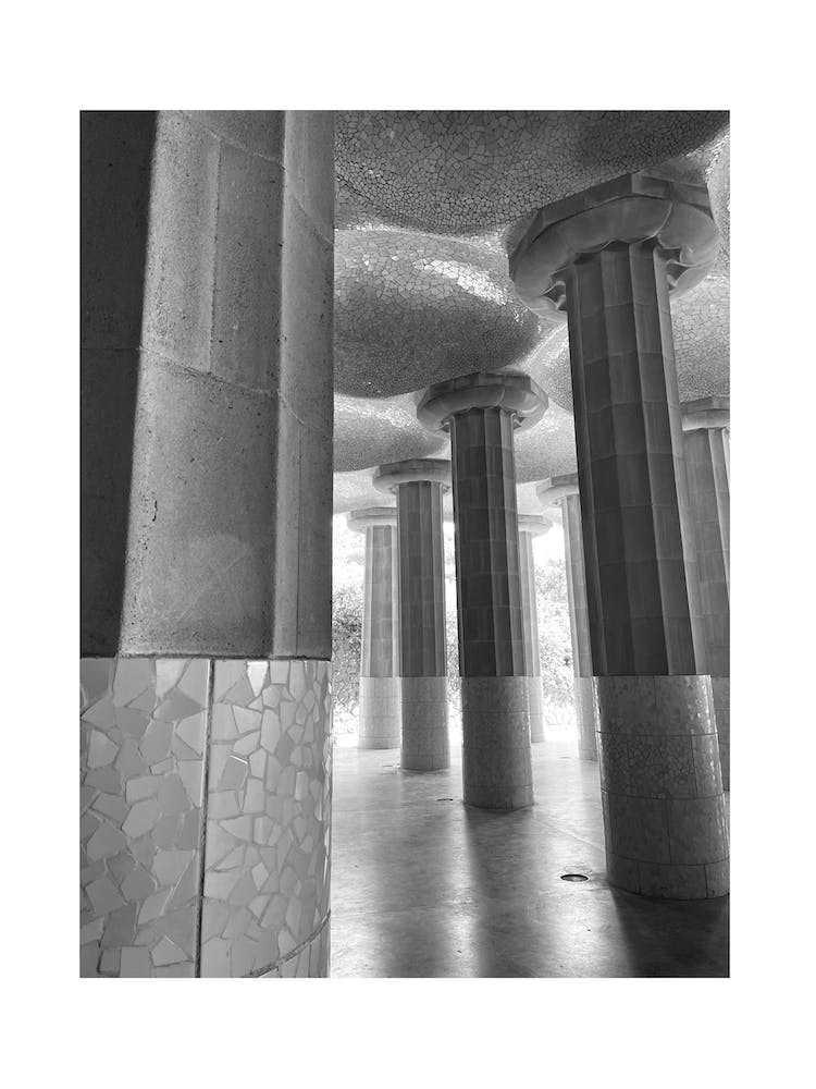 Barcelona Parc Guell Black And White Photograph