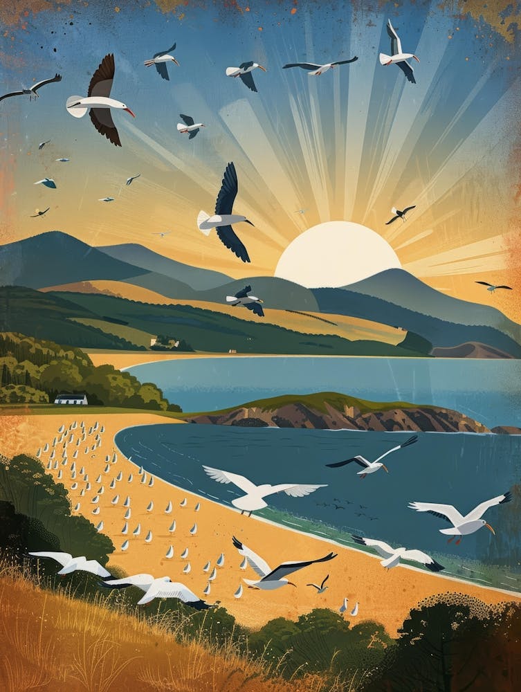 Seagulls Flying Over The Beach