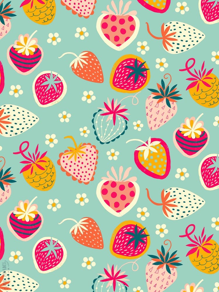 Freshly Picked Strawberries Light Blue