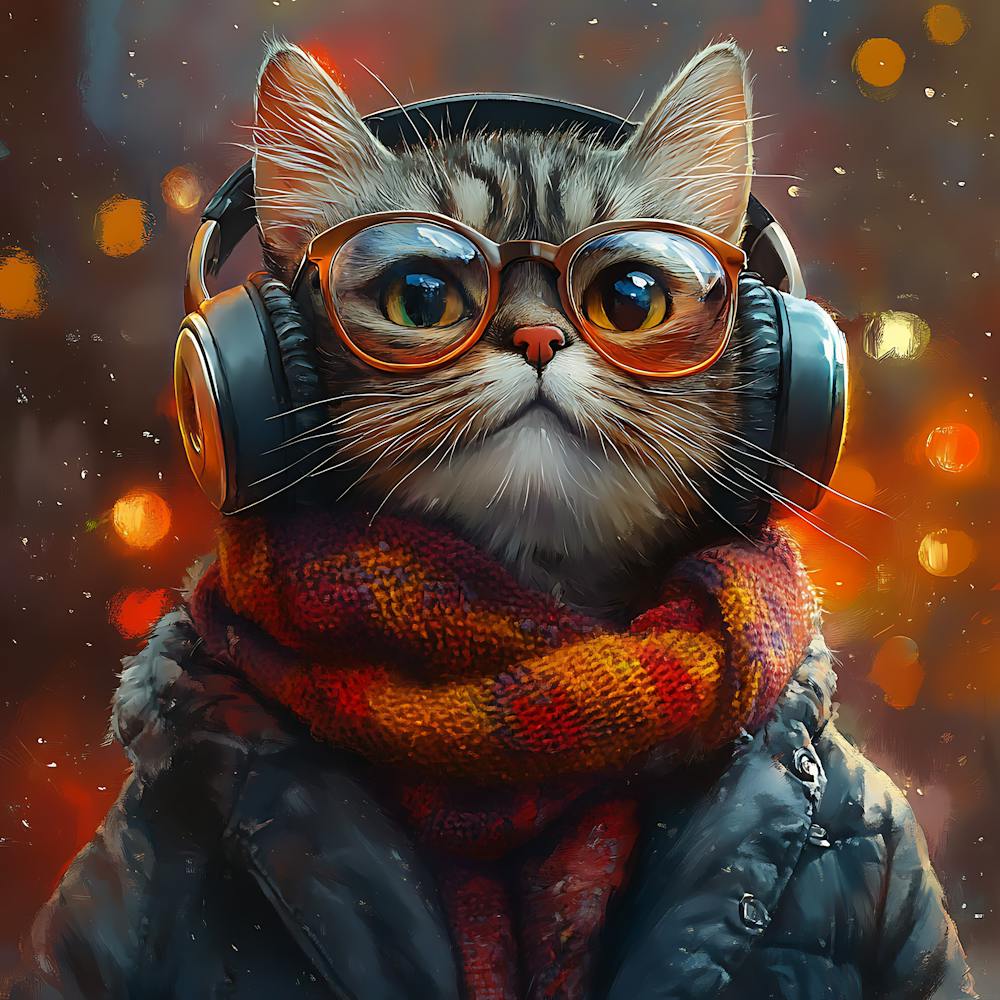 Cool Cat With Headphones Scarf 9