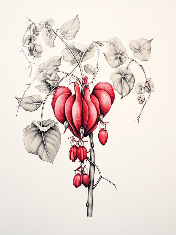 Bleeding Hearts Flower Vintage Botanical 0