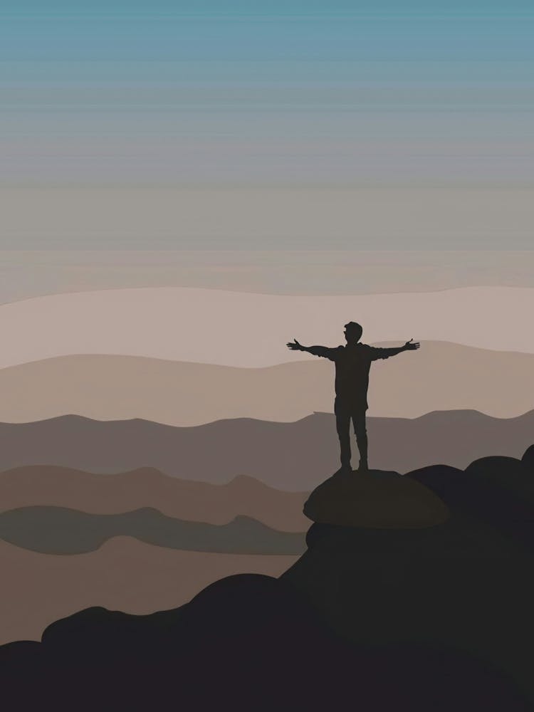 Man Standing On Top Of Mountain