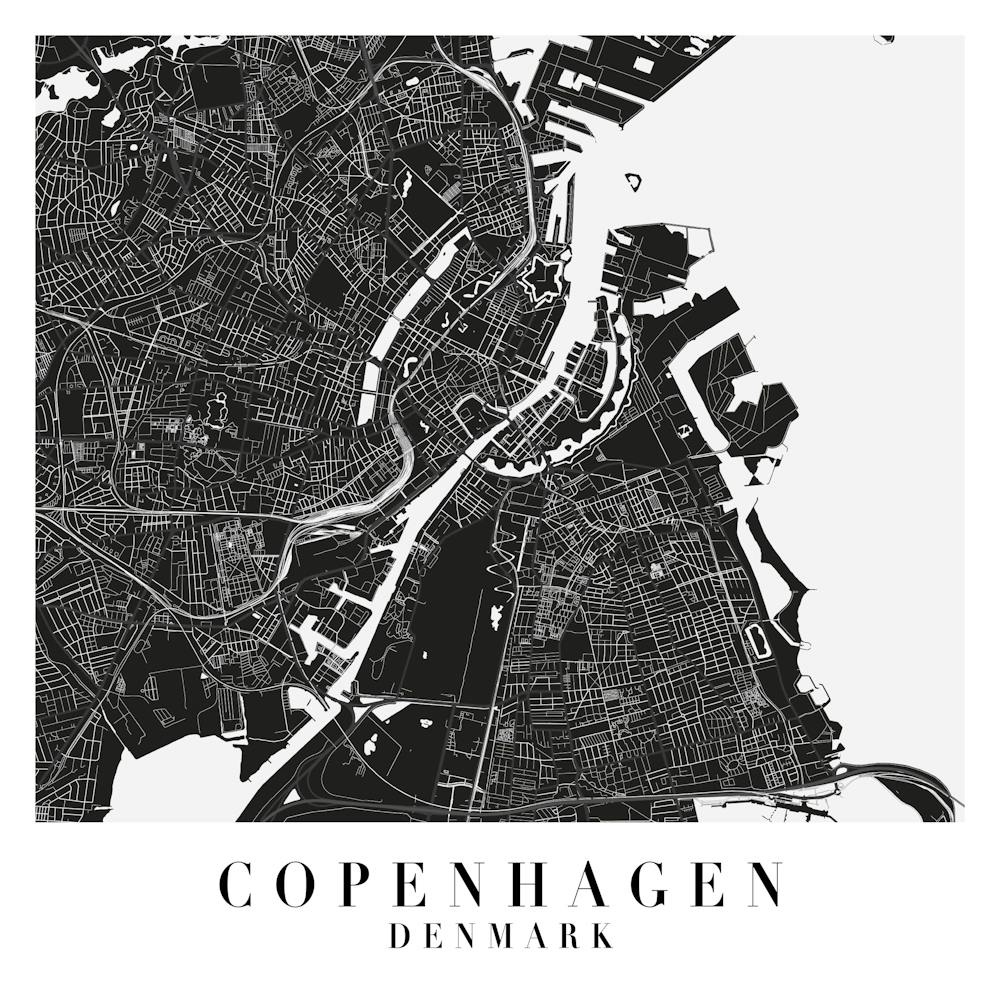 Copenhagen Denmarl Minimal Black Mono Street Map  Square